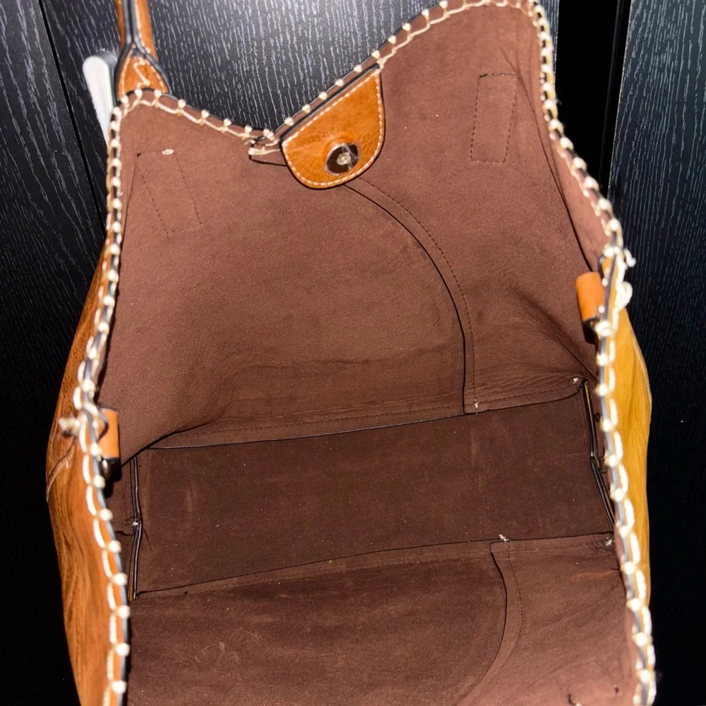 Two-Tone Brown and Tan Tote Bag - Picture 4 of 4